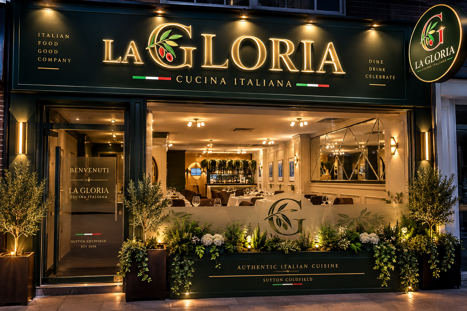 La Gloria Cucina Italiana restaurant exterior in Sutton Coldfield