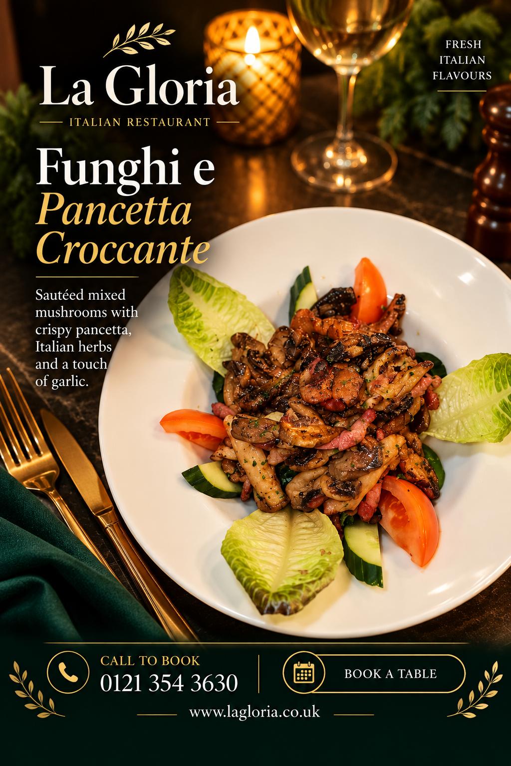 FUNGHI E PANCETTA CROCCANTE